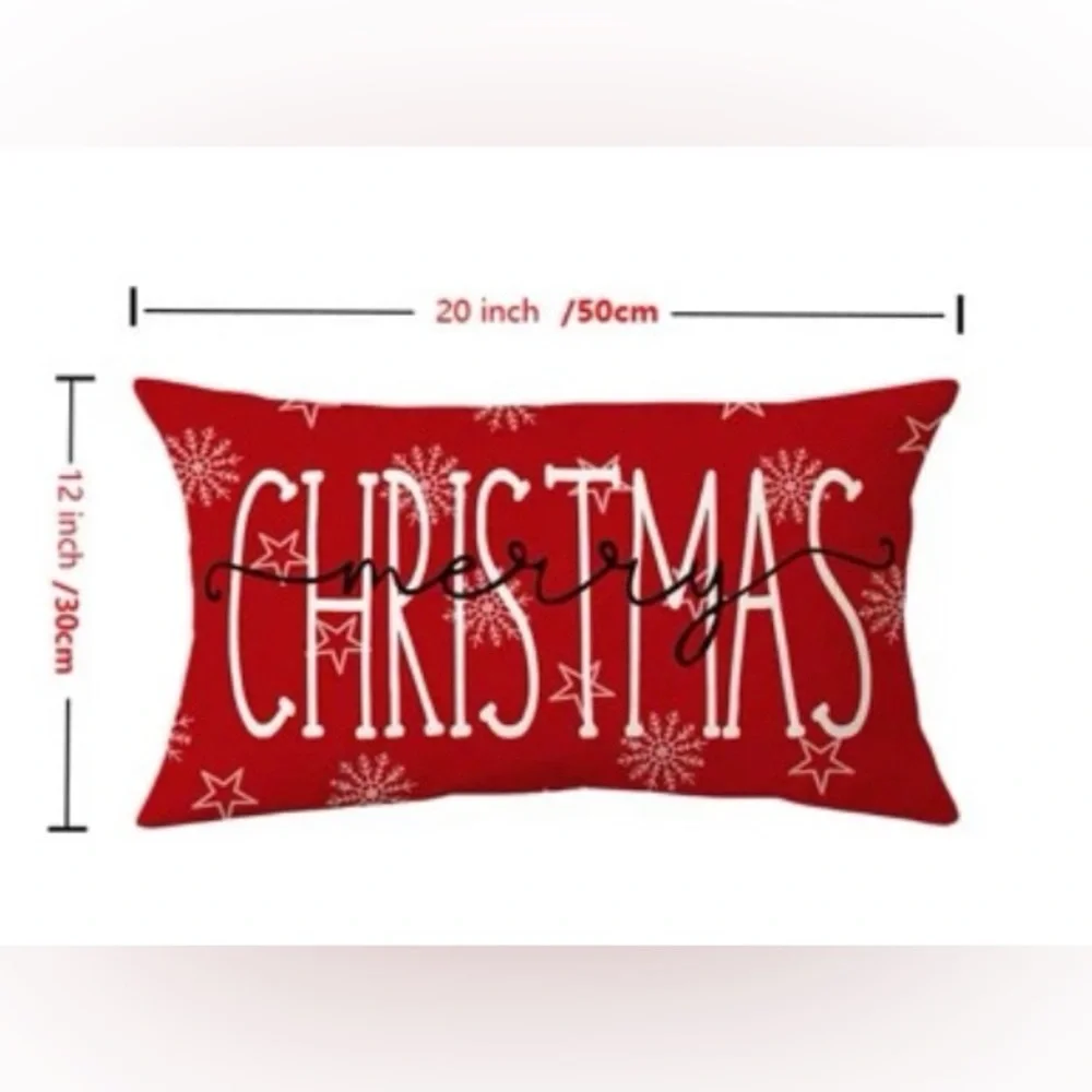 Christmas Pillow Covers 12x20 Merry Christmas Throw Pillows Red White Holiday*